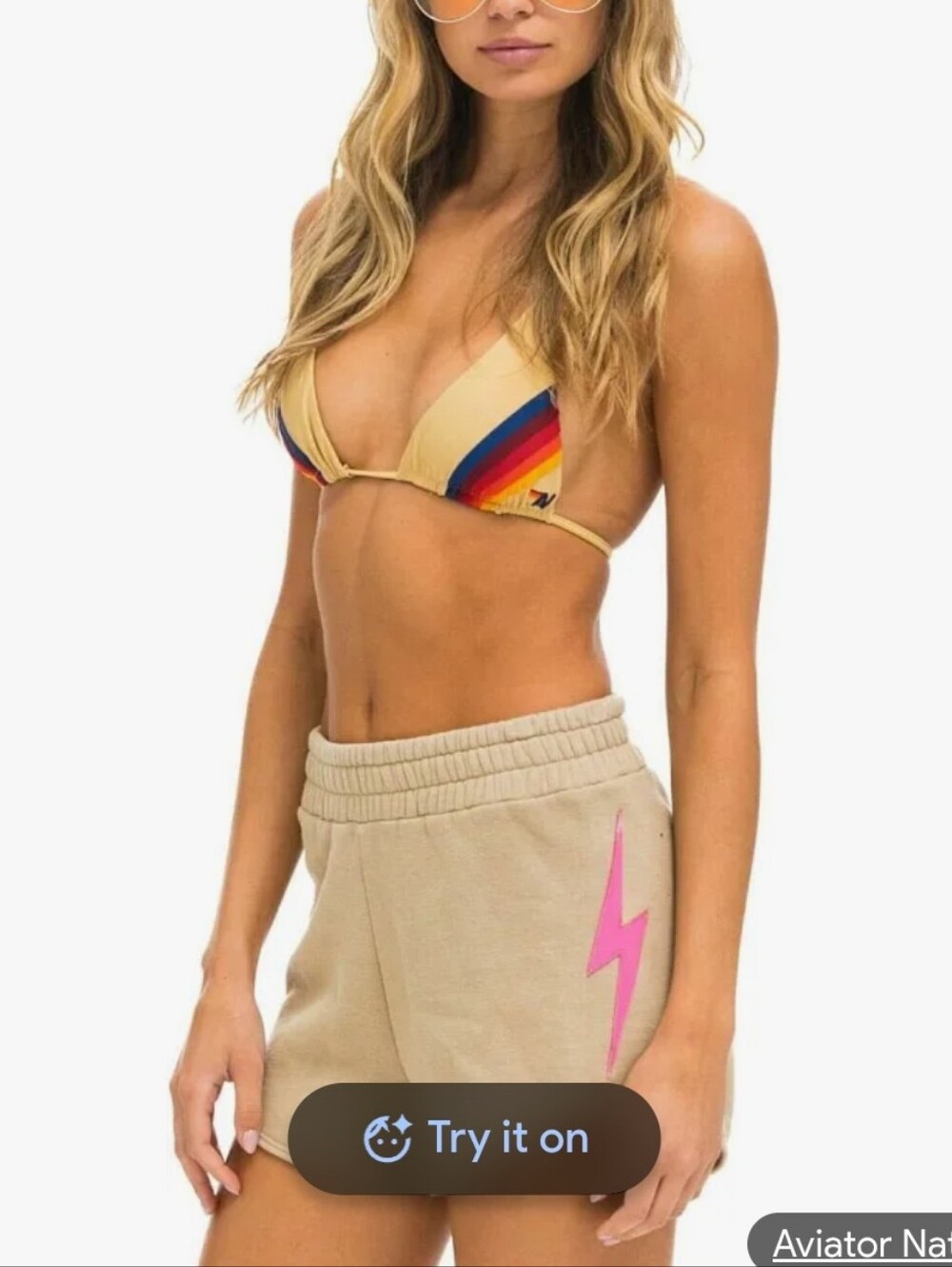 Aviator Nation Beige  Shorts with Hot Pink Bolt Sz L
